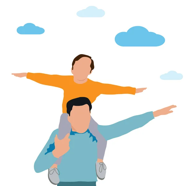 幸せな家族のベクトル図です 父の肩の上の父と息子 — ストックベクタ