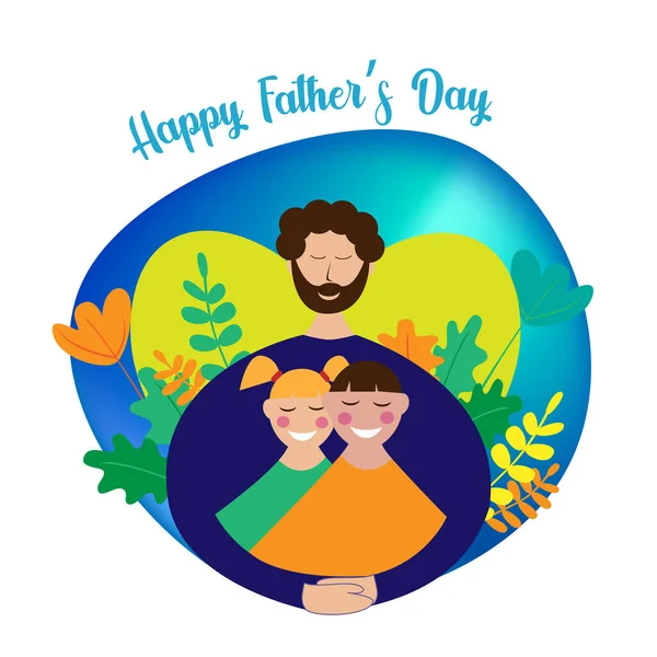 Векторная Иллюстрация Мужчиной Обнимающим Детей Happy Father Day Card — стоковый вектор