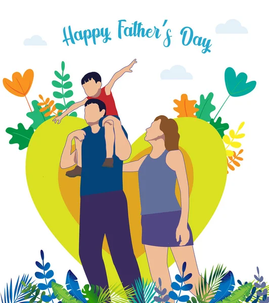 Ilustracja Wektora Mężczyzną Przytulającym Dzieci Szczęśliwa Kartka Dnia Ojca — Wektor stockowy