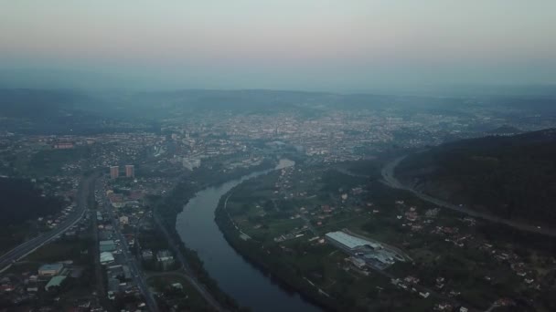 Descending Drone Ourense City — Stock Video