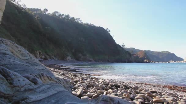 Playa Del Silencio Asturias Espagne Silence Plage Vent Eau Bleu — Video