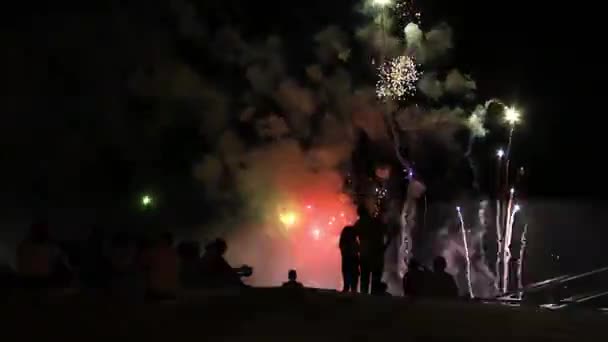 Fireworks Pano Med Människor — Stockvideo