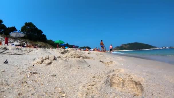 Cies Szigetekre Pontevedra Galíciai Strand Partján Rodas Cies Szigetekre — Stock videók