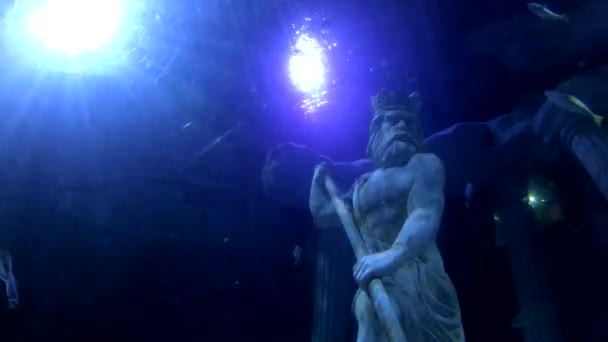 水下带鱼和海龟的海神雕像 — 图库视频影像