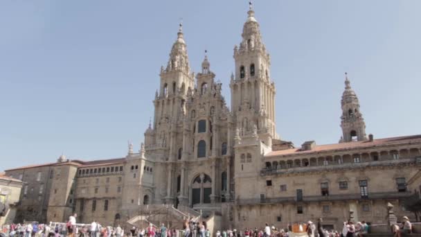 Facade Catedral Santiago Compostela Pilgrimas — Vídeo de Stock