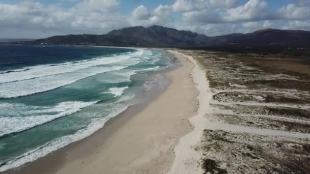 Vuela Sobre Playa Ondulantes Olas Del Día — Vídeo de stock