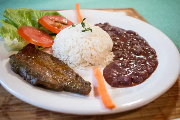 Brasileirinho Brazilian Made Typical Dish Beans Rice Salad Lettuce Tomato — Stock Photo, Image