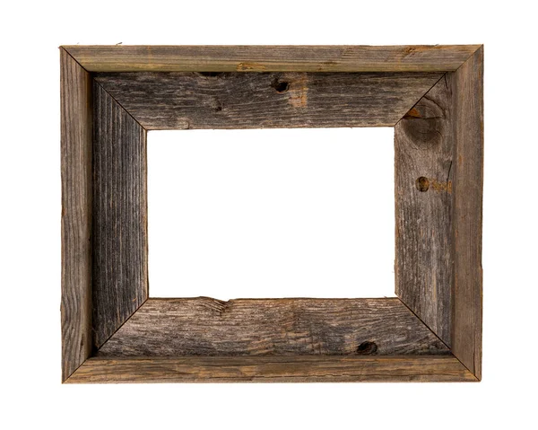 8X10 Rustic Recycled Wood Picture Frame Isolated White Clipping Path — Stock Photo, Image