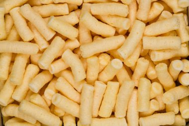 Mısır puffs gıda doku arka plan snack, detay kadar yakın.