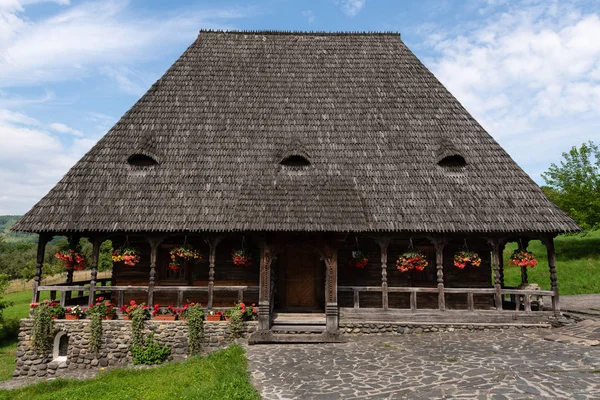 Mosteiro Barsana Detalhe Arquitetônico Edifício Tradicional Maramures Romania — Fotografia de Stock