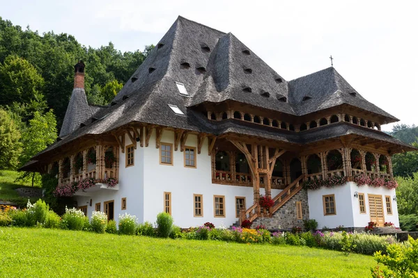 Mosteiro Barsana Detalhe Arquitetônico Edifício Tradicional Maramures Romania — Fotografia de Stock