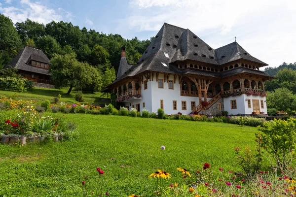 Mosteiro Barsana Detalhe Arquitetônico Edifícios Tradicionais Maramures Romania — Fotografia de Stock
