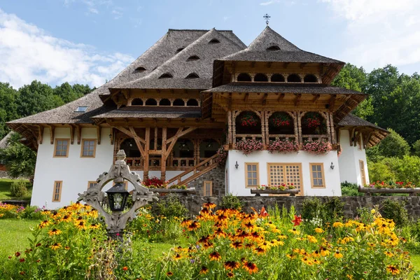 Mosteiro Barsana Detalhe Arquitetônico Edifício Tradicional Maramures Romania — Fotografia de Stock