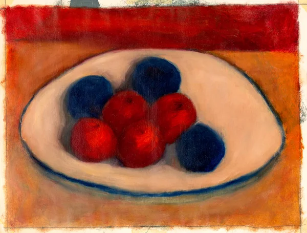Изучение живописи фруктов на тарелке — стоковое фото