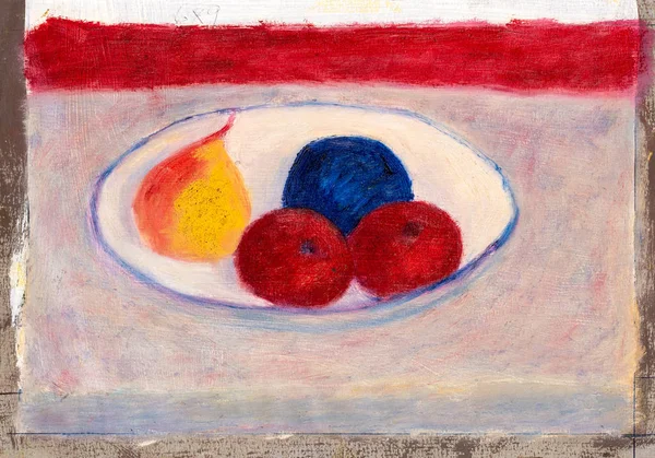 Изучение живописи фруктов на тарелке — стоковое фото