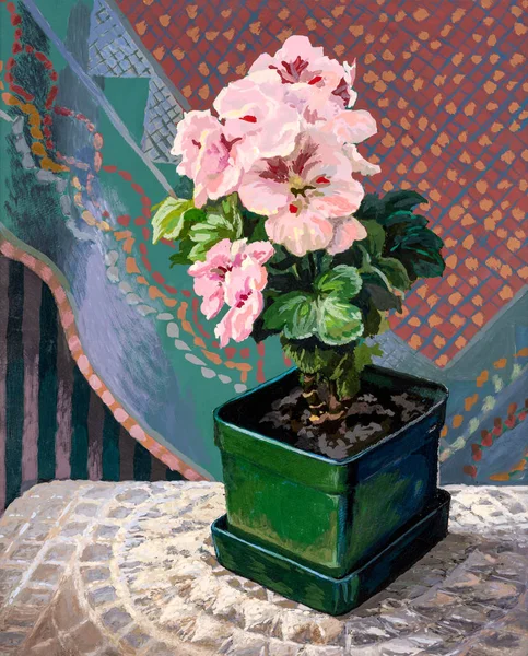 Vintage water based or acrylic painting of flowers in vase.