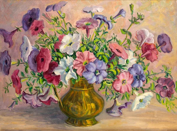 Vintage Malarstwo Olejne Kwiatów Wazonie — Zdjęcie stockowe