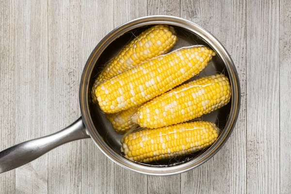 Fresh Yellow Corn In Pot with Water — Stock Photo, Image