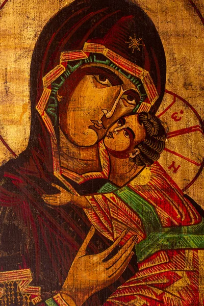 Ikona Namalovaná Byzantském Nebo Ortodoxním Stylu Zobrazující Pannu Marii Ježíše — Stock fotografie