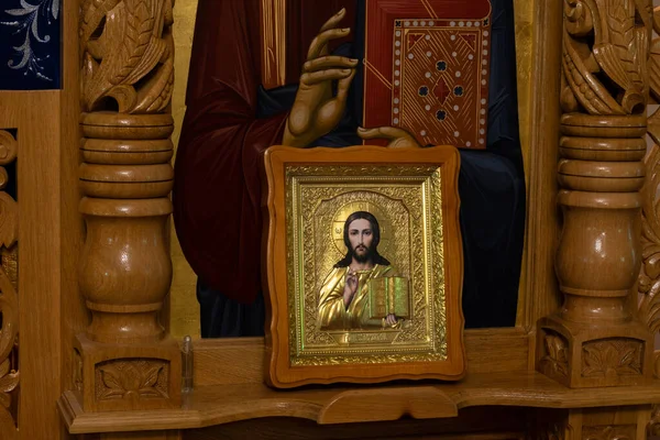 Icône Orthodoxe Sur Une Iconostase Église Quand Les Fidèles Entreront — Photo