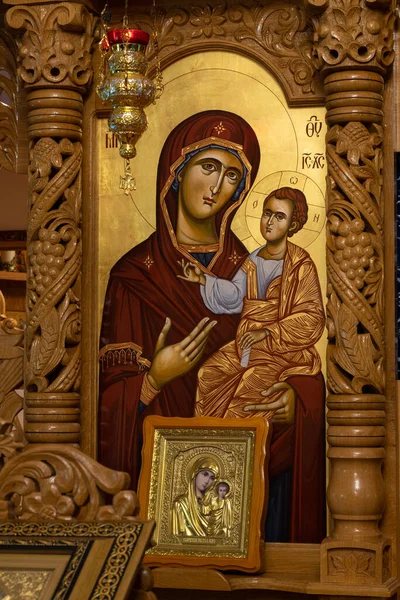 Orthodox icon on a church iconostasis. When worshipers enters the church they will kiss this icon and cross themselves.