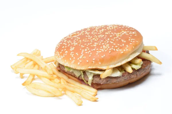 Гамбургер Картопля Фрі Білому Тлі — стокове фото