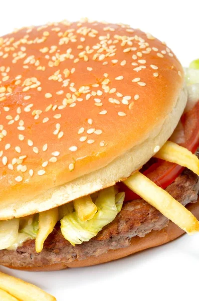 Смачний Гамбургер Картоплею Фрі — стокове фото