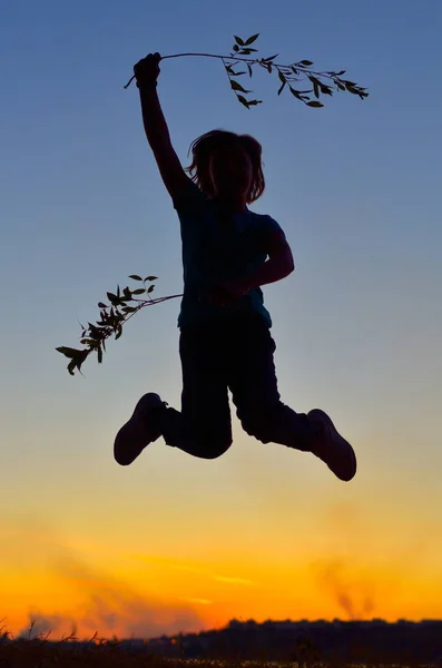 Teenage Child Jumping Blue Sky Background — Stock Photo, Image