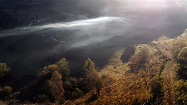 Mountain Landscape Autumn Morning Fundatura Ponorului Romania Aerial View — Stock Photo, Image