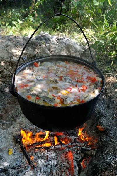 Pot Ile Sıcak Yemek Açık — Stok fotoğraf