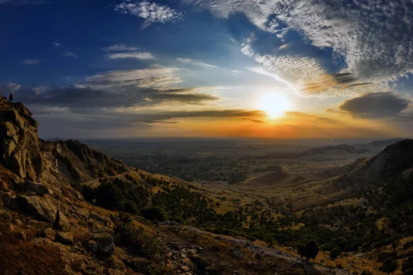 Krajobraz Zachód Słońca Wschód Słońca Widok Tutuiatu Dobrudża Rumunia — Zdjęcie stockowe