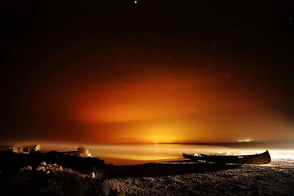 Морской Пейзаж Ночью Длительное Изображение Экспозиции — стоковое фото