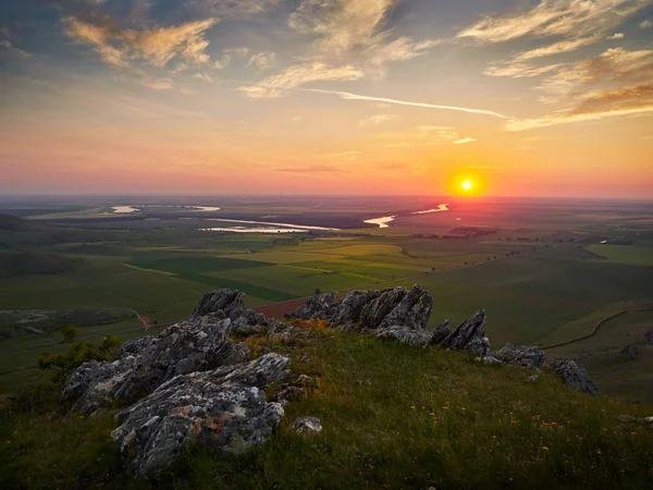 Landschap Van Dobrogea Bij Zonsopgang Zonsondergang Roemenië — Stockfoto