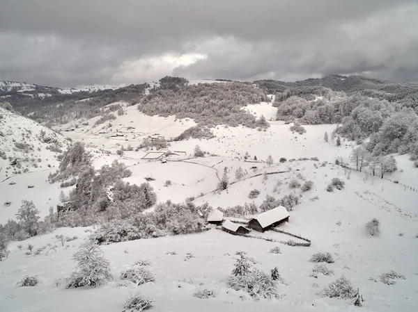 Paesaggio Aereo Montagna Inverno Fundatura Ponorului Contea Hunedoara Romania — Foto Stock