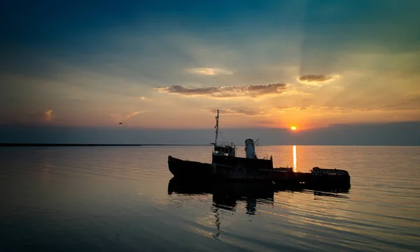 Naufragio Barcos Abandonados Tuzla Rumania Atardecer Vista Aérea — Foto de Stock