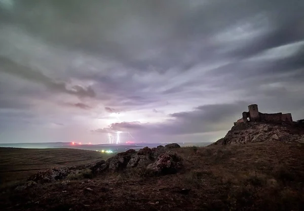 Enisala Medieval Fortress Também Referido Como Heracleea Fortress Stormy Weather — Fotografia de Stock