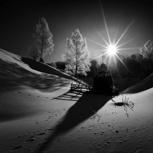 Bela Paisagem Montanha Inverno Fundatura Ponorului Roménia — Fotografia de Stock