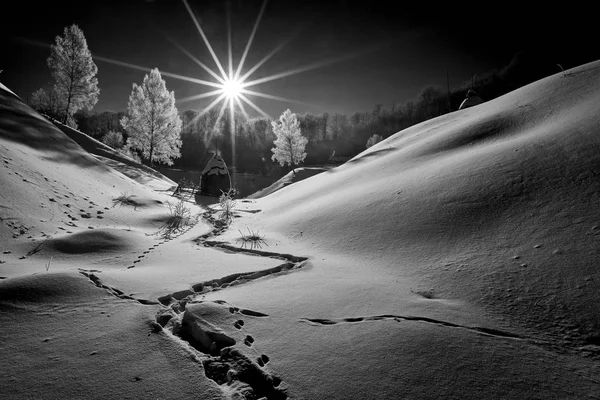 Beautiful Winter Mountain Landscape Fundatura Ponorului Romania — Stock Photo, Image