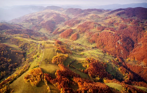 Vue Aérienne Campagne Des Montagnes Des Carpates Matin Automne Roumanie — Photo