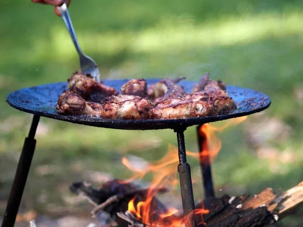 Camping Voedsel Barbecue Buiten Zomerkamp — Stockfoto
