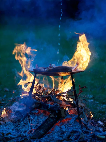 Nourriture Camping Barbecue Plein Air Dans Camp Été — Photo