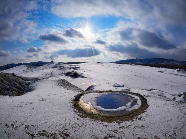 Berca Bölgeden Buzau Lçesi Kış Havadan Görünümü Romanya Çamurlu Volkanlar — Stok fotoğraf