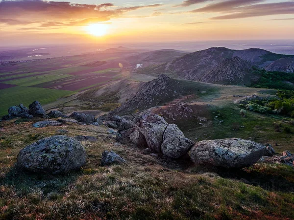 Landskap Solnedgång Soluppgång Tutuiatu Visa Dobrogea Rumänien Flygfoto — Stockfoto