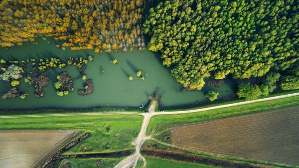 Vista Aérea Orilla Del Río Danubio Verano Dobrogea Rumania — Foto de Stock