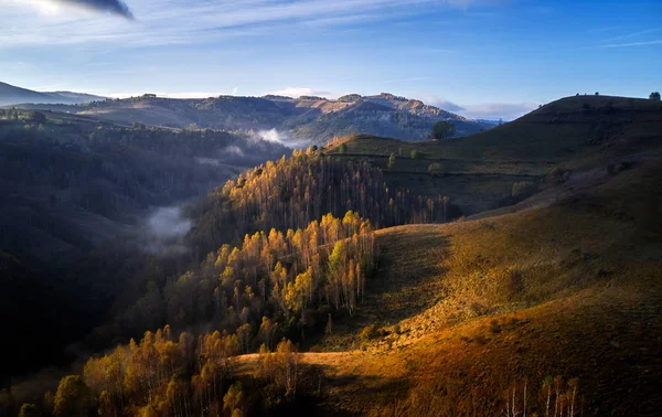 Aerial View Carpathian Mountains Countryside Autumn Morning Romania — Stock Photo, Image