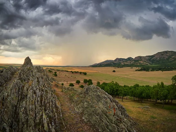 Paisagem Com Belo Céu Nublado Dobrogea Romênia Vista Aérea — Fotografia de Stock