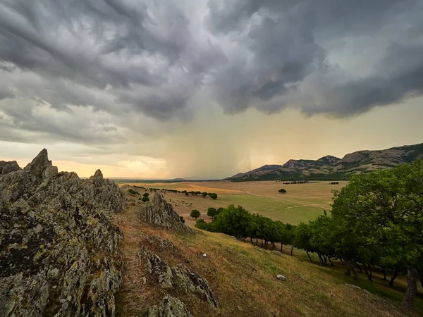 Landskap Med Vackra Molnig Himmel Dobrogea Rumänien Flygfoto — Stockfoto