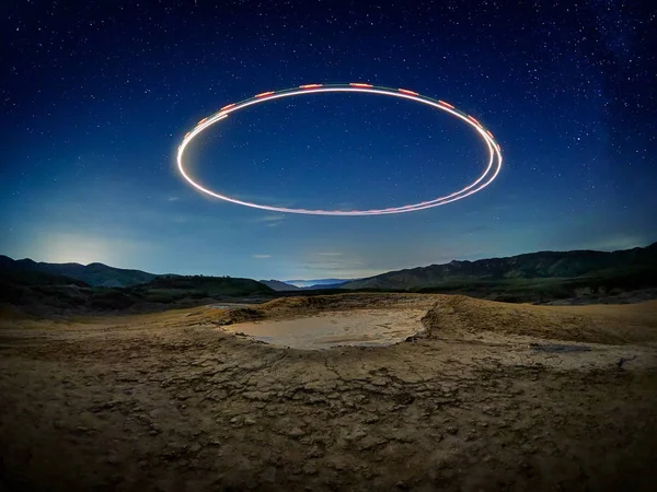 Paisaje Con Volcanes Fangosos Bajo Impresionante Cielo Nocturno Condado Buzau — Foto de Stock