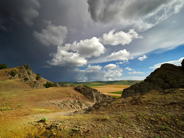 Пейзаж Красивым Облачным Небом Доброгеи Румыния Вид Воздуха — стоковое фото
