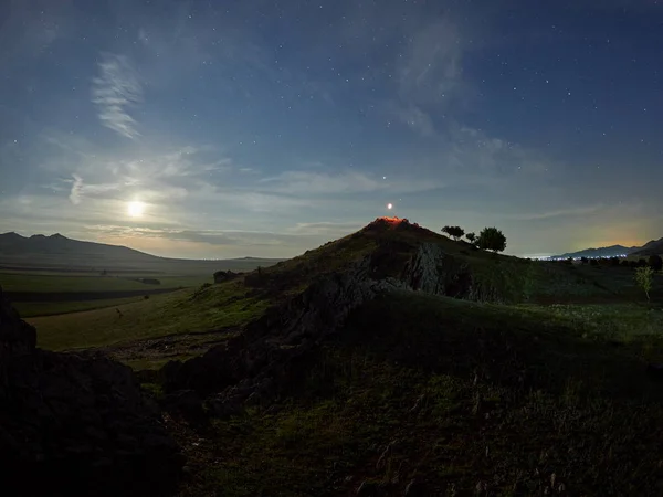 Night Landscape Milky Way Fields Dobrogea Romania — Stock Photo, Image